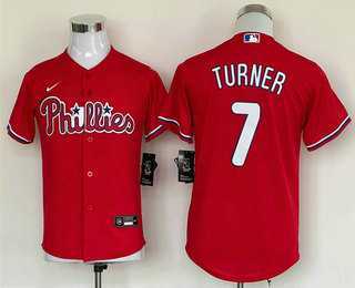 Youth Philadelphia Phillies #7 Trea Turner Red Cool Base Stitched Baseball Jersey->mlb youth jerseys->MLB Jersey